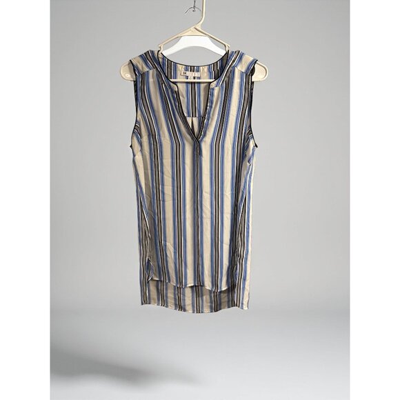 Striped Sleeveless Hi-Lo Tank Top By DR2 In Blue & Beige Size M - Picture 3 of 5